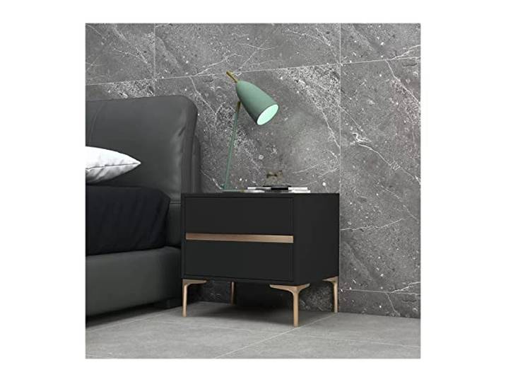 ZENY896V Nachttisch Holz Nachttisch Modern Schwarz Kunstleder Mit 2 Schubladen (L x T x H): 50 x 40 x 48 cm