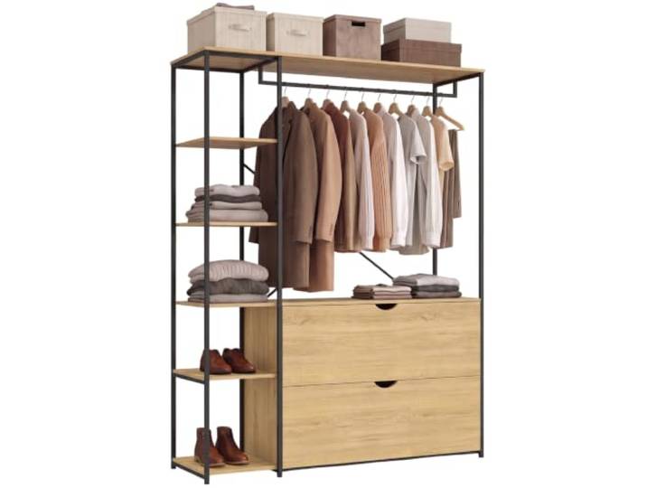IDMarket - Kleiderschrank Regal B. 113 cm DETROIT 2 Schubladen Industriedesign