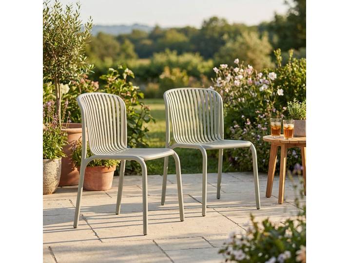 2er-Set Gartenstuhl in Bauhaus-Optik, 52 x 82,5 x 53 cm, beige