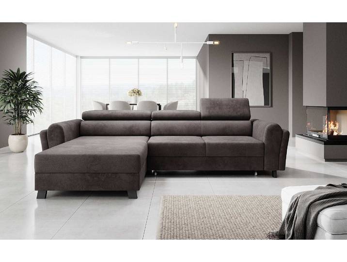 Designer Ecksofa Massimo mit Schlaf- und Klappfunktion - Samt - Blau - Links - Luxusbetten24