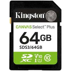 Kingston Canvas Select Plus (64 GB, SD, SDHC, SDXC, U1, UHS-I), Speicherkarte, Grün, Weiss, Schwarz