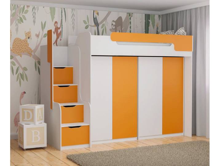 Möbel-Zeit Hochbett Hochbett DORIAN mit 2 Schränken