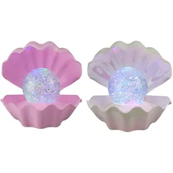 2x RGB LED Tischleuchte Muschel Batteriebetrieb Weiß+Rosa Farbwechsel H 15 cm