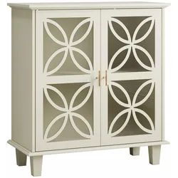 SIDEBOARD 80 cm Creme MDF & Glas mit 2 Glastüren und verstellbaren Regalen
