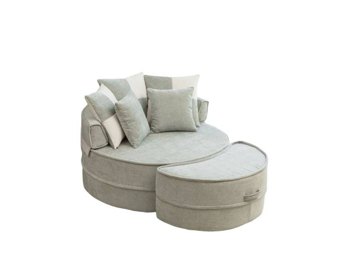 Fauteuil rond en chenille vert menthe avec repose-pieds 121x107 cm