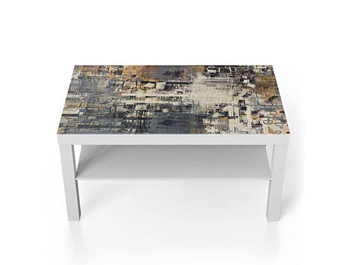 DEQORI Glastisch weiß groß 90x50 cm Motiv Variation von Formen ausgefallener Beistelltisch aus Glas Hochglanz Couchtisch fürs Wohnzimmer moderner Couch Tisch mit Design