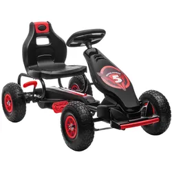 HOMCOM Gokart, Kinderfahrzeug mit Pedal, Tretauto, Outdoor, Rot+Schwarz