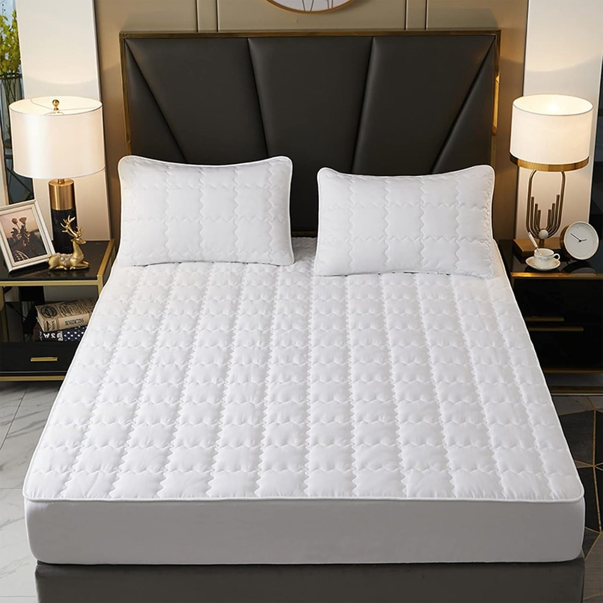 Wit Gewatteerde Sprei Matrasbeschermer van Natuurlijke Sojavezel 140x200 cm