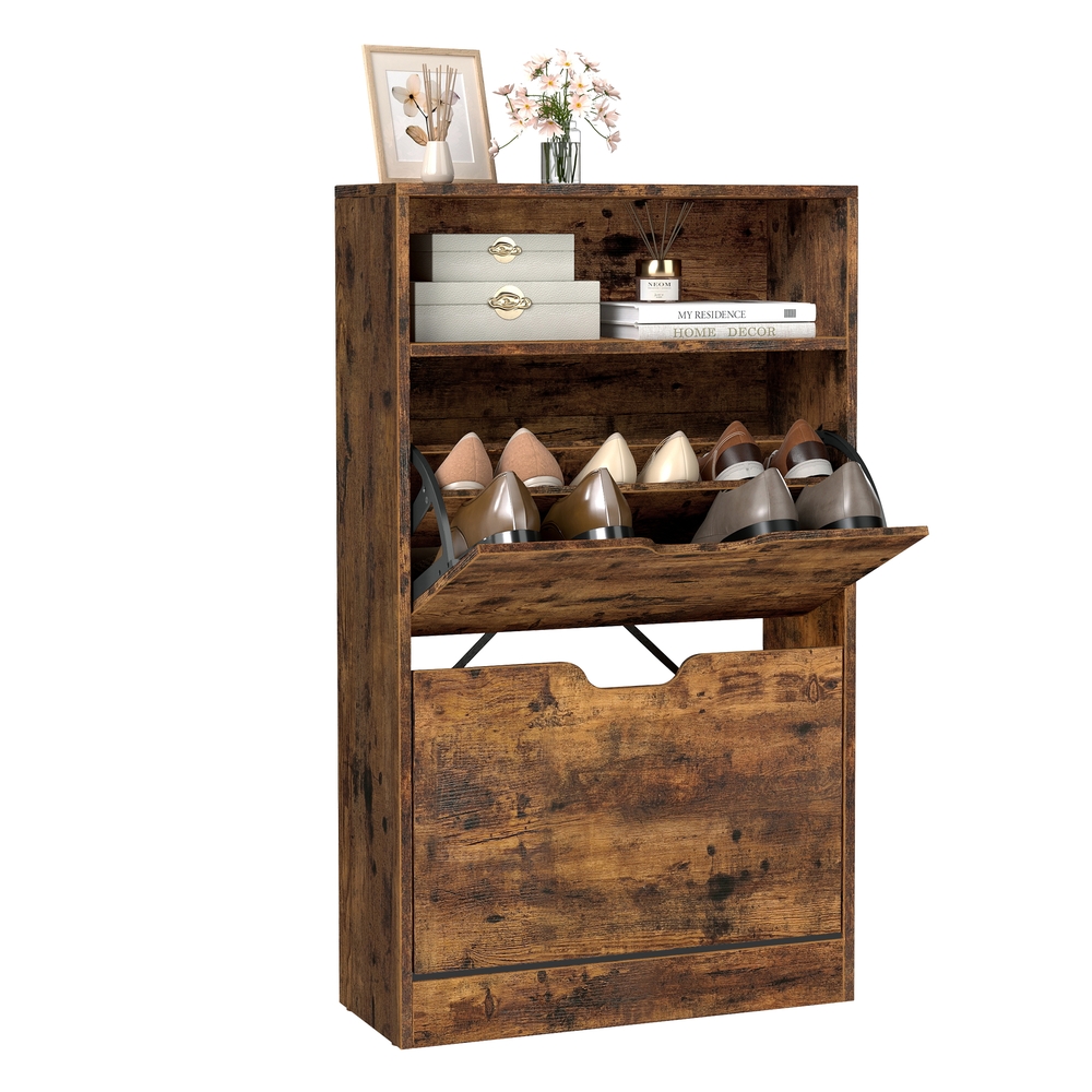 VASAGLE Schuhschrank mit 2 Klappen und verstellbarer Trennwand B34LBC040X01