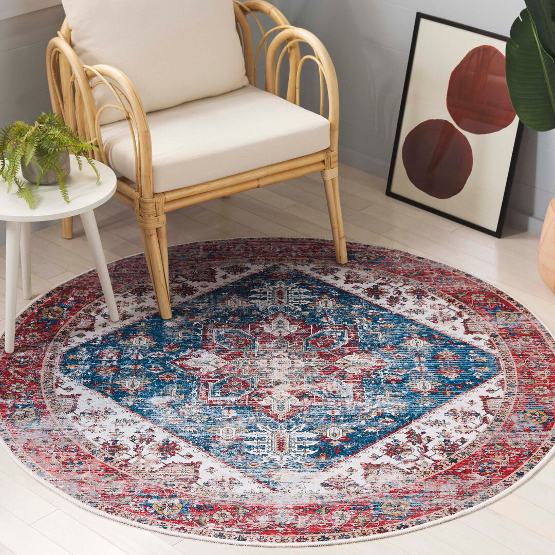 Blue Elephant Tucson Florentine Machine Washable Non-Slip Area Rug Blue/Red Round 183 cm