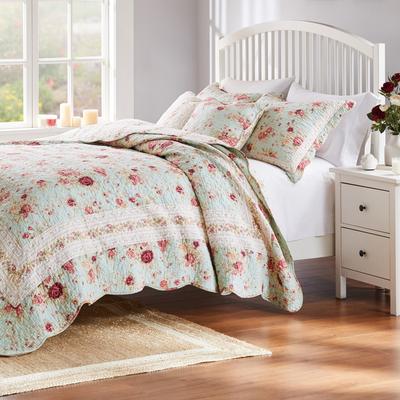 Greenland Home Fashions Antique Rose All-Cotton Reversible Quilt Set