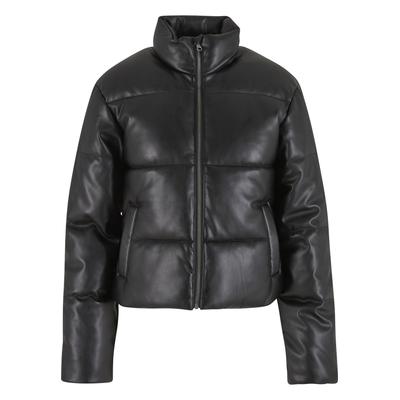 Allwetterjacke URBAN CLASSICS "Urban Classics Ladies Synthetic Leather Puffer Jacket", Damen, Gr. XS, schwarz, 100% Polyester, unifarben, normal, amerikanischer Ausschnitt, Jacken