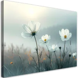 LEINWANDBILDER, Weiße Feldblumen auf schwarzem Hintergrund