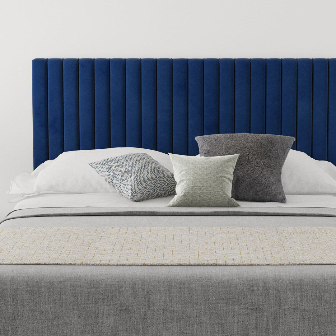 Etta Avenue Hailey Upholstered Panel Headboard Velvet Navy Small Double (4')