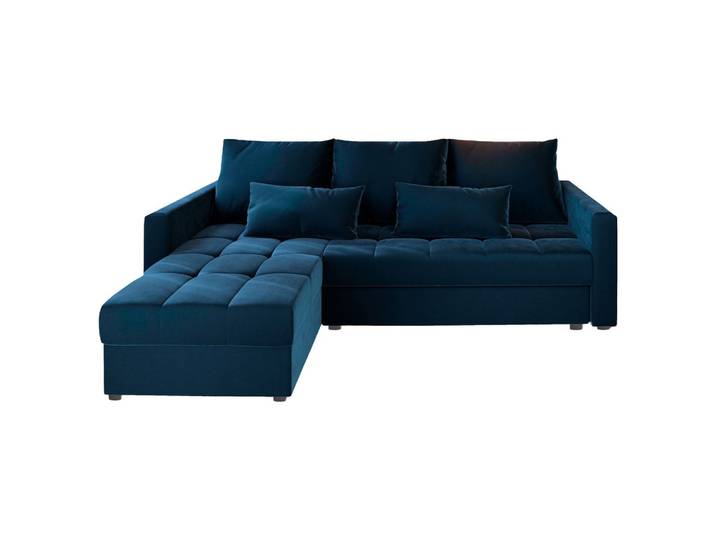 ECKSOFA KOS PIK Blau Plüsch-Stoff mit Schlaffunktion