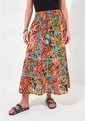Plus Size Women's Tassel Tie Tiered Skirt by Joe Browns in Mixed Jungle Rainforest (Size 10/12)