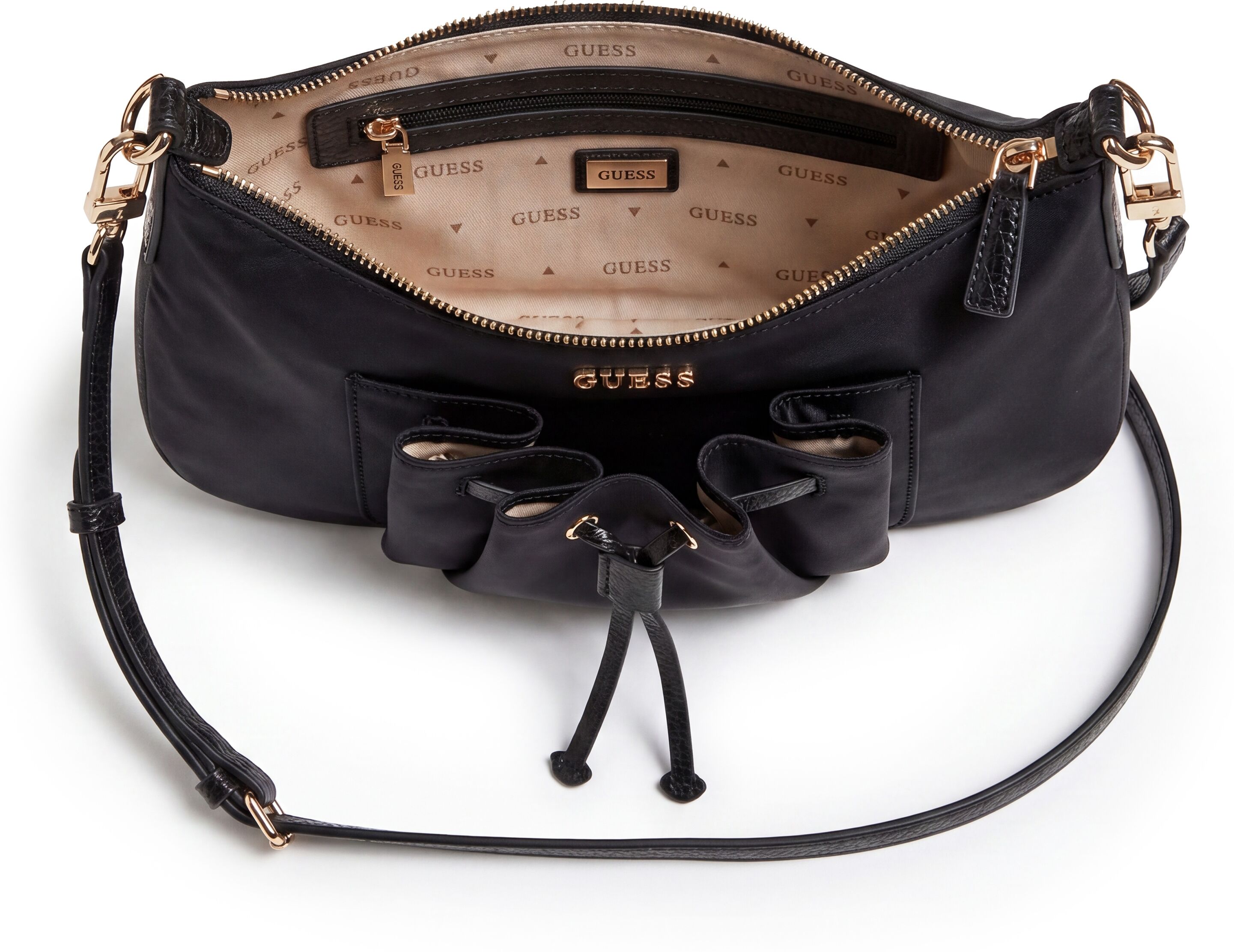Mini Bag GUESS "THEODORA MINI SHOULDER BAG", Damen, Gr. B/H/T: 27cm x 17cm x 2cm, schwarz, Textil, Taschen Mini Bag, Damen Handtasche, Umhängetasche, Henkeltasche in modischer Optik schwarz B/H/T: 27cm x 17cm x 2cm
