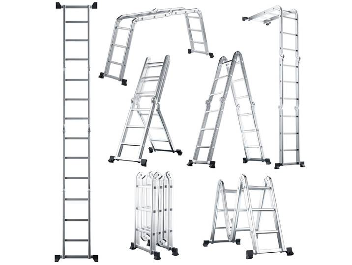7-In-1 Opvouwbare Aluminium Ladder 370,5 cm Hoge Multifunctionele Ladder met Antislip Sporten en Voetzolen Lichtgewicht Steigerladder
