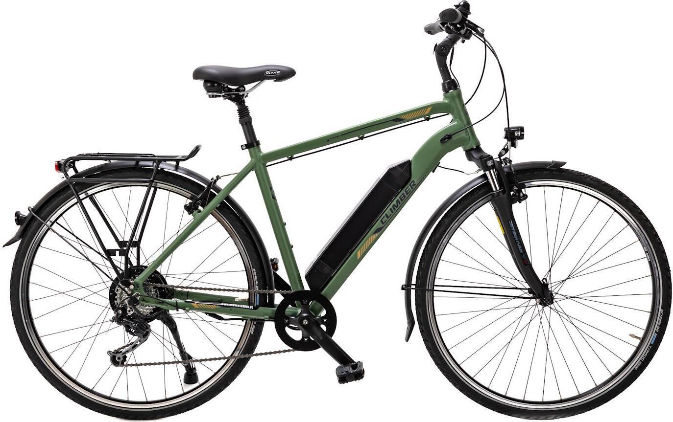 28 Zoll Elektro Fahrrad CLIMBER Pedelec Shimano Deore 8 Gang Schwalbe 417Wh oliv