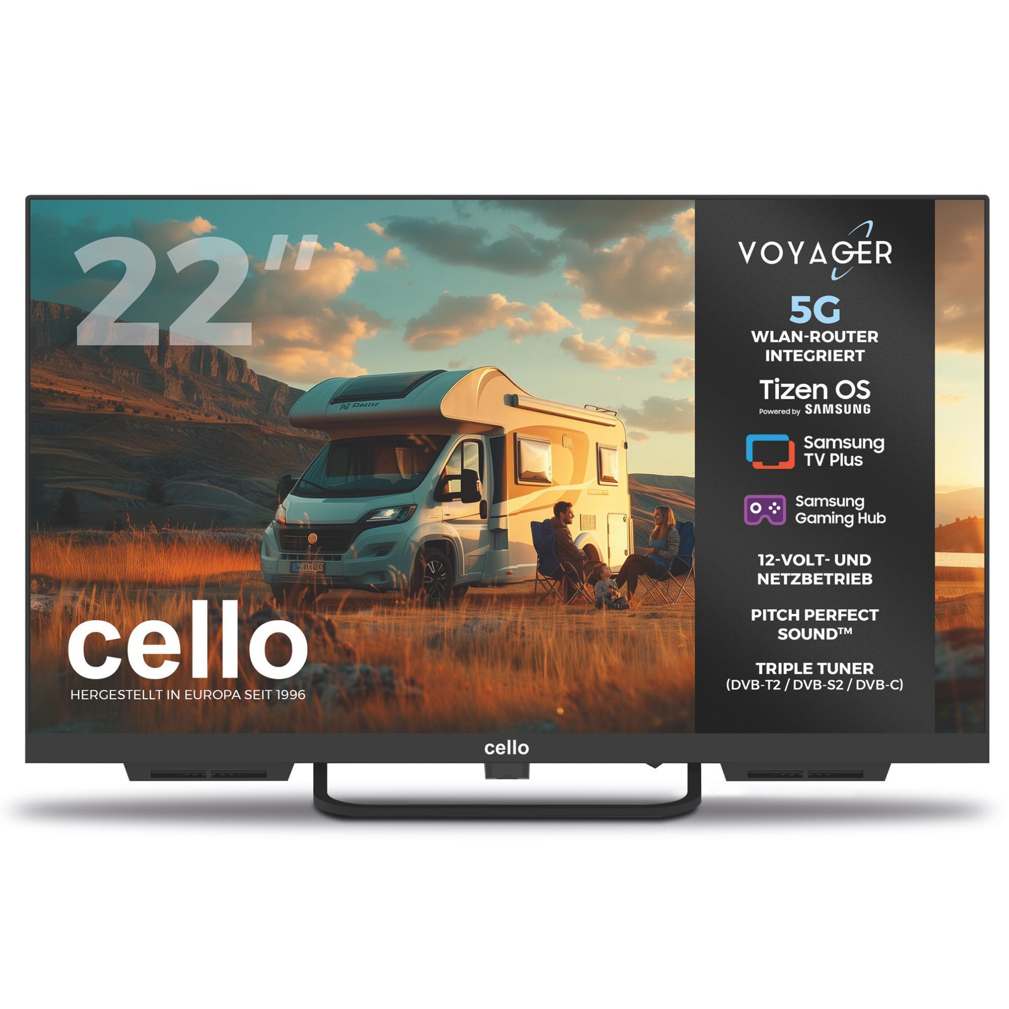 Cello 22" Voyager Traveller Tizen OS Smart-TV mit integriertem 5G-Router LED-Fernseher Triple Tuner, Pitch Perfect Sound, 12V - Wohnmobil & Wohnwagen