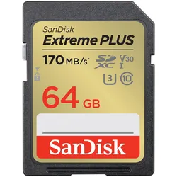 Sandisk Extreme PLUS SDXC /s UHS-I (64 GB, SDXC, U3, UHS-I), Speicherkarte, Gold, Schwarz