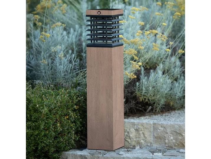 Les Jardins LED-Solarwegeleuchte Tekura, grau, Holz, 75 cm dimmbar, Holz dunkel, Holz, Sockelleuchte