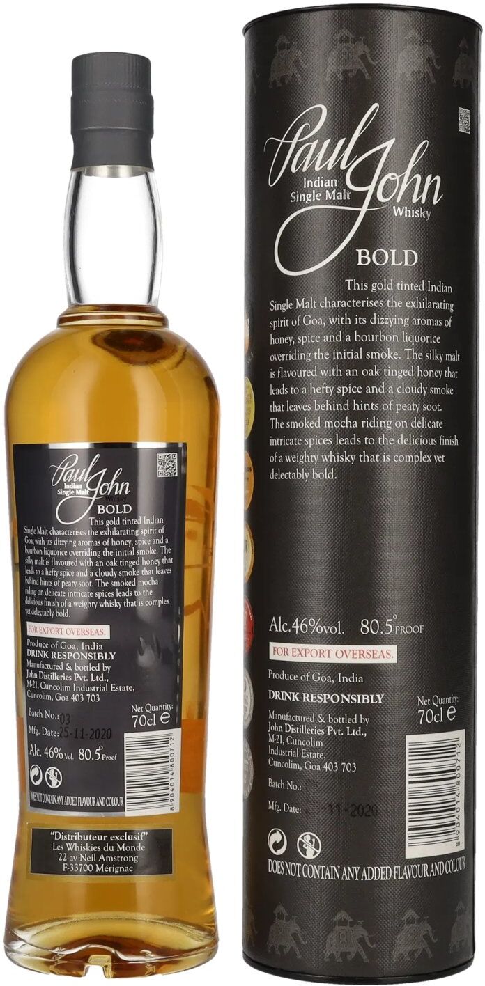 Paul John Whisky Paul John BOLD Peated Indian Single Malt Whisky 46% Vol. 0,7l in Geschenkbox
