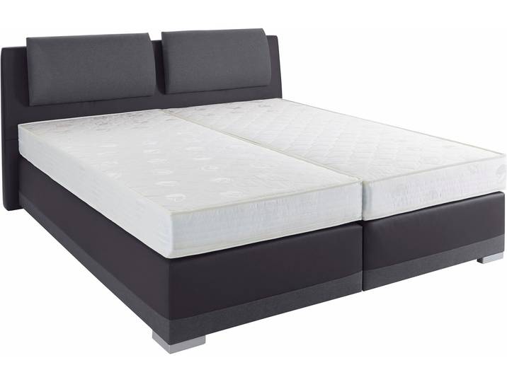 Boxspringbett, Strukturstoff, Anthrazit/Schwarz, 192×212 cm, Verstellbare Kopfstütze, Maintal