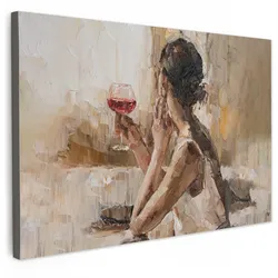 LEINWANDBILD Ölgemälde - Frau - Wein Gemälde 60x40 cm