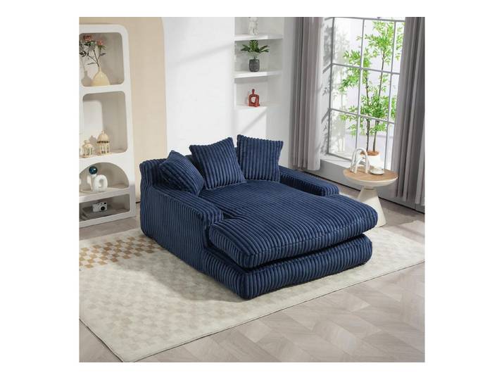 LuxusKollektion Schlafsofa Schlafsofa Cord Einzelsitz 3 Kissen Wohnzimmer Büro Blau