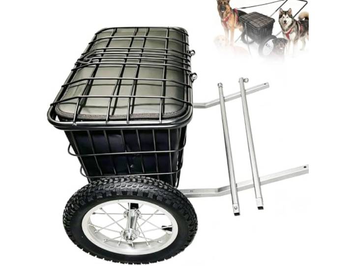 Hundewagen Mit Geschirr, Hundewagen Für Haustiere Mit 12-Zoll-Rädern, Metallkorbdeckel, All-in-One-Gewichtszug-Trainings-Hundewagen, Für Mittelgroße Bis Große Hunde, Camping