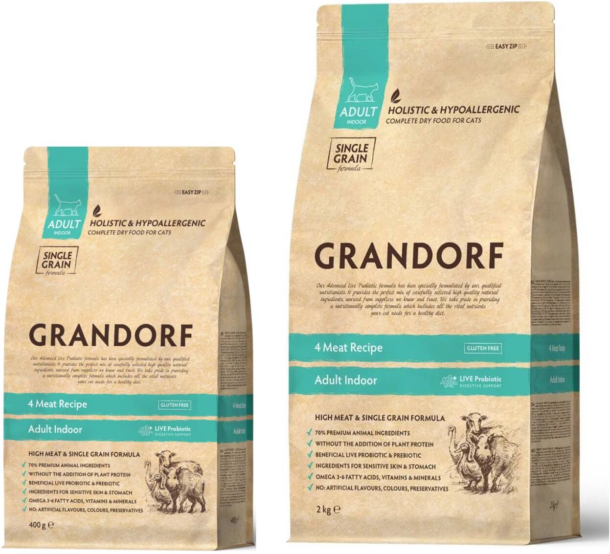 Grandorf Adult Indoor 4 Carni e Riso Integrale per Gatti Adulti Indoor 400 gr