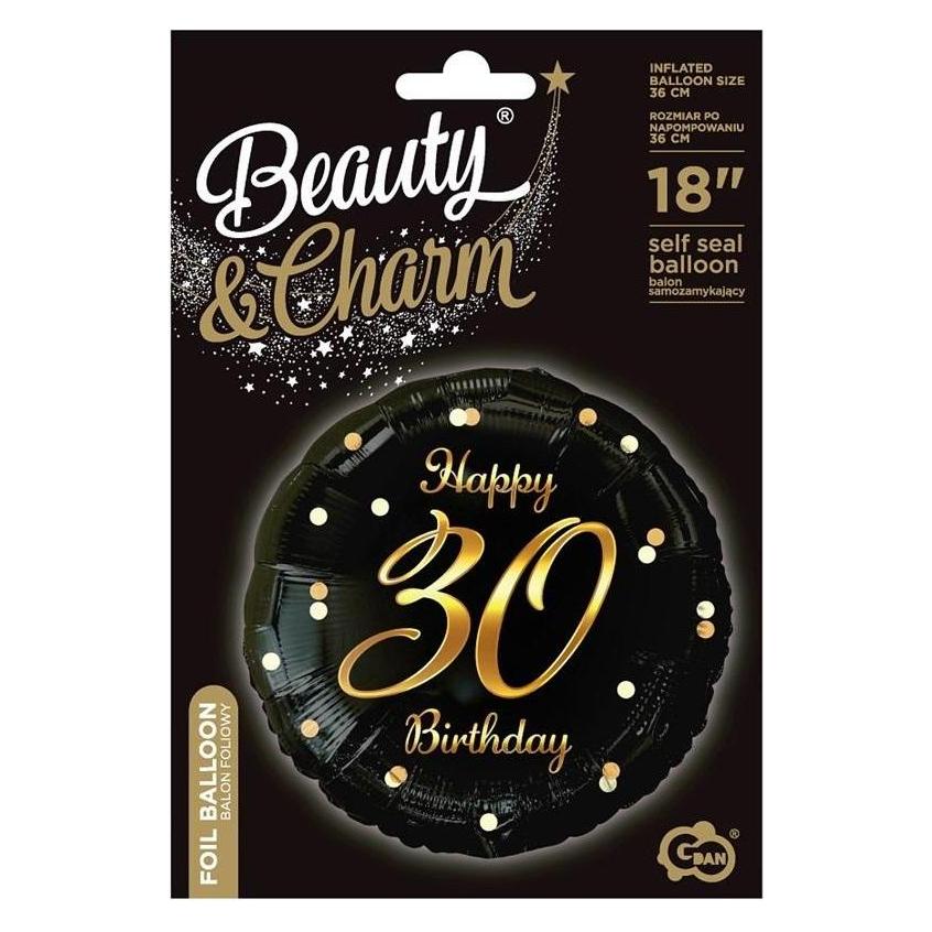 GoDan B&C Happy 30 Birthday Folienballon, Schwarz und Gold (1x) (41960585)