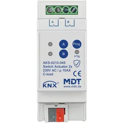 MDT AKS-0210.04S KNX Schaltaktor 2-fach, 2TE REG, 10 A, 230 V AC, C-Last,Standard,140μF, Secure AKS021004S