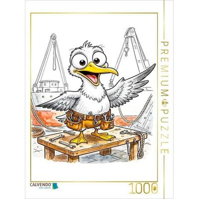CALVENDO Puzzle Comic Möwe als Werft Handwerker am Meer | 1000 Teile Lege-Größe 64x48cm Foto-Puzzle für glückliche Stunden