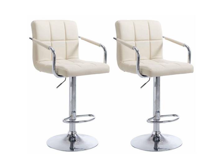 CLP Barhocker 2er Set Lederlook Creme, Metall, 54x91x46 cm, Esszimmer, Barmöbel, Barhocker