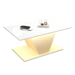 V-förmiger Couchtisch 100x50x46 cm Weiß, LED-Beleuchtung, Hochglanz-Tischplatte, Stabile Spanplatte, Modernes Design für Wohnzimmer