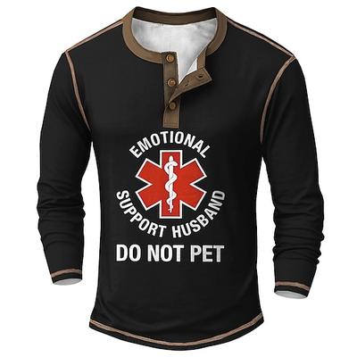 Herren Lustiges Langarm Henley T-Shirt - Emotionale Unterstützung Ehemann Nicht streicheln Grafik T-Shirt