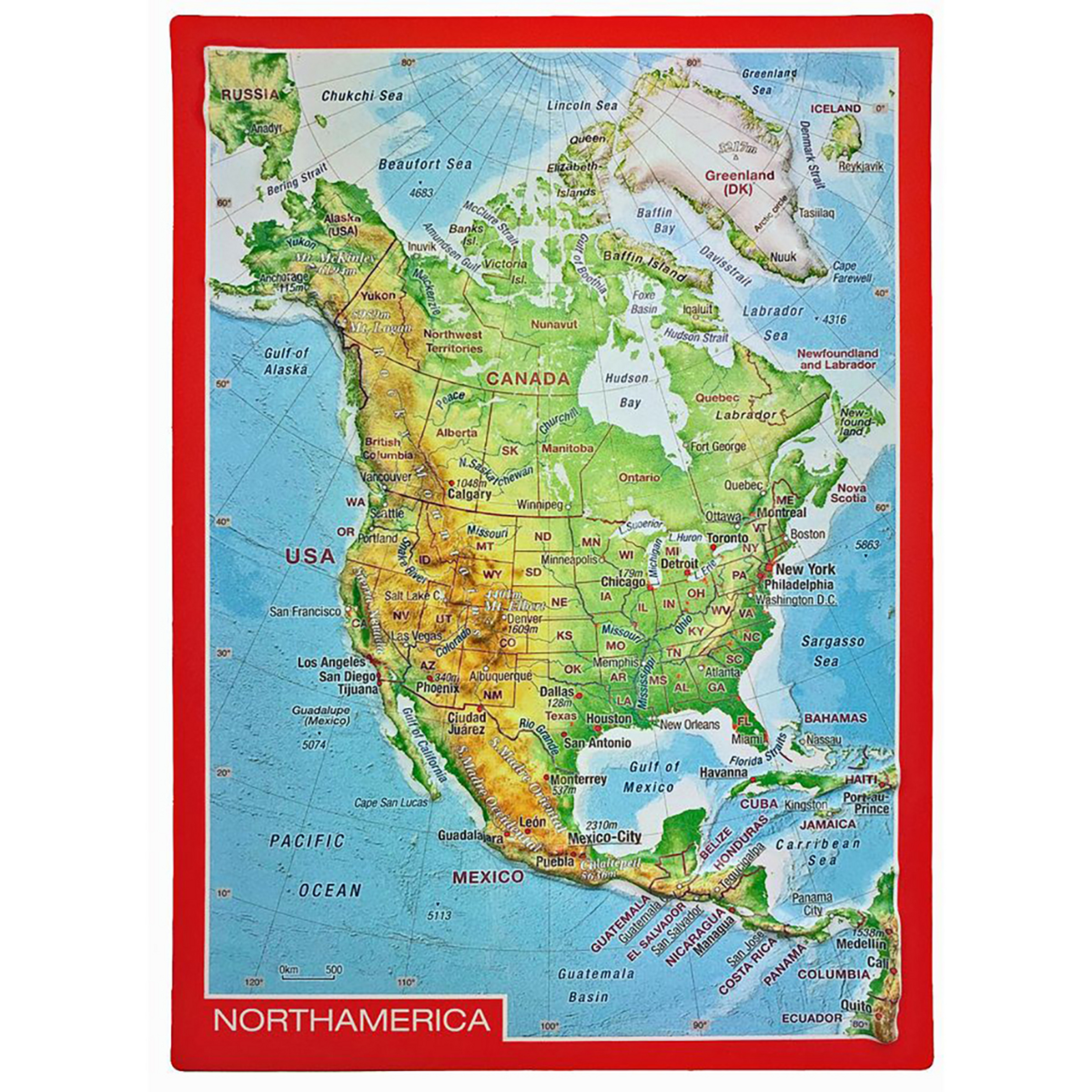 Georelief 3D Reliefpostkarte Nordamerika Postkarten