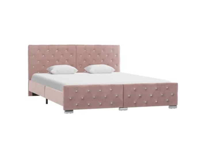 RJPLMFV Bettgestell, Velours, Rosa, 160 x 200 cm Holz und robuster Stahl, Lattenrost inklusive, Metallfüße, einfache Montage