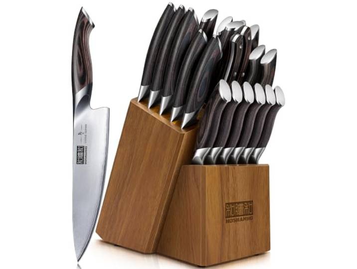 HOSHANHO Messerblock Set mit 20-TLG, Ultrascharfes Japanisches Messerset Professionelles Küchenmesser Set aus Edelstahl mit hohem Kohlenstoffgehalt und Messerschärfer, mit ergonomischem Griff