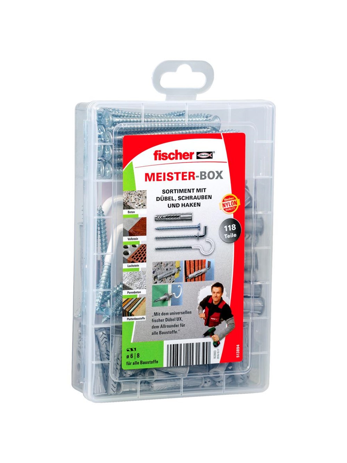 Fischer Meister-Box UX with screws and hooks