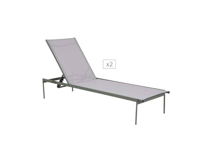 Lot de 2 bains de soleil PANTONE en acier et textilene vert kaki