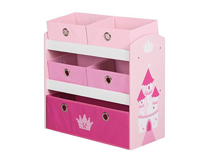roba Spielzeugregal Krone - Prinzessinnen Schloss Motiv - Spielregal für Kinderzimmer mit 5 Boxen aus Stoff - Aufbewahrungsregal für Mädchen und Jungen - Rosa / Pink, 1 Stück (1er Pack)