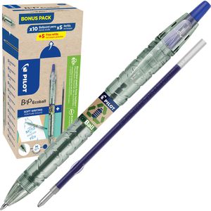 Pilot Kugelschreiber Bottle 2 Pen Ecoball 10+10, Gehäuse transparent, Schreibfarbe blau, 10 Stück