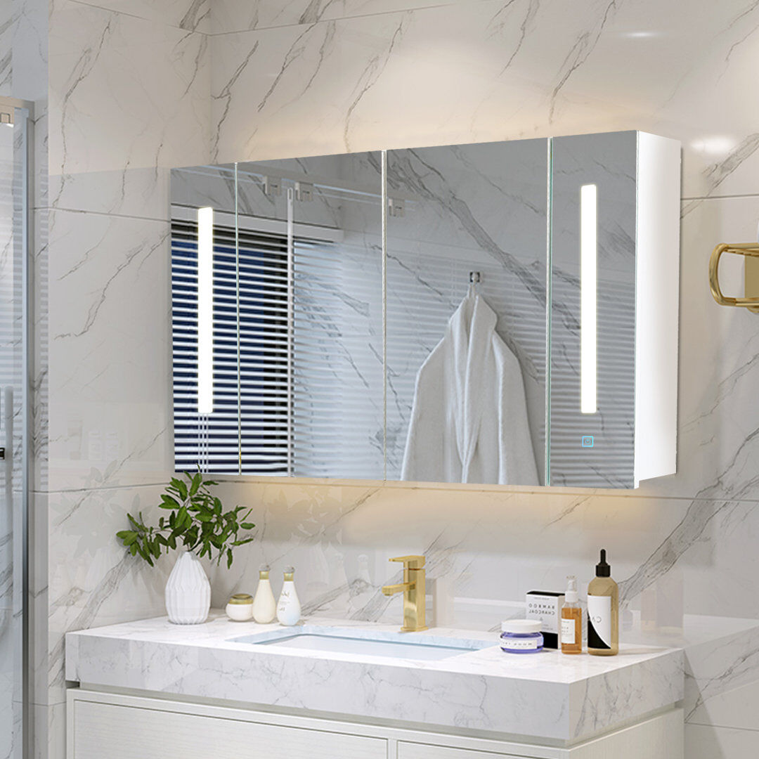 Metro Surface Framed Mirrored Bathroom Cabinets with Mirror Adjustable Shelves White 600mm H