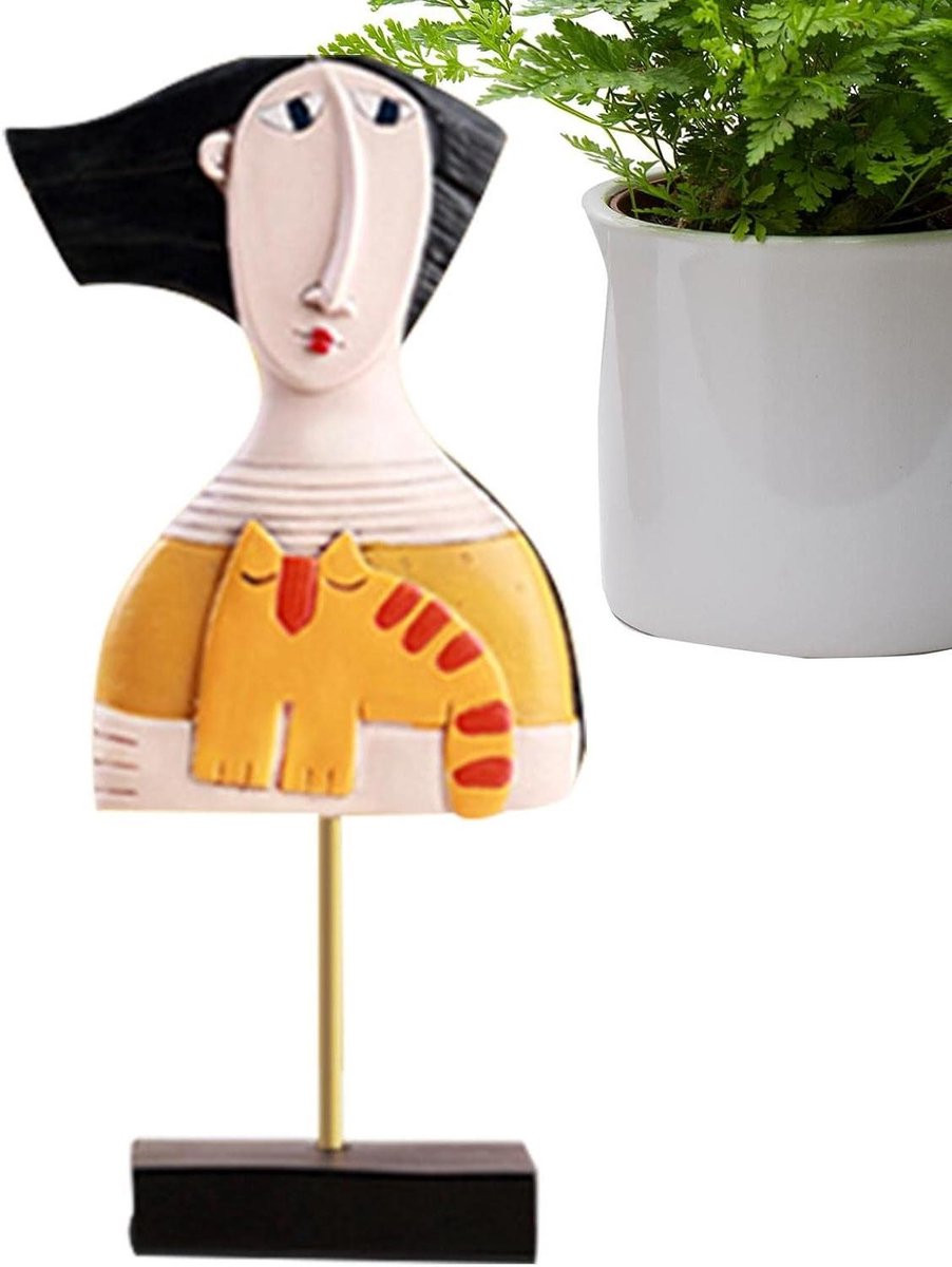 Abstract gezicht figuur - Moderne kunst decoratie - Handgemaakt design - Oranje - Hoogte: 29 cm