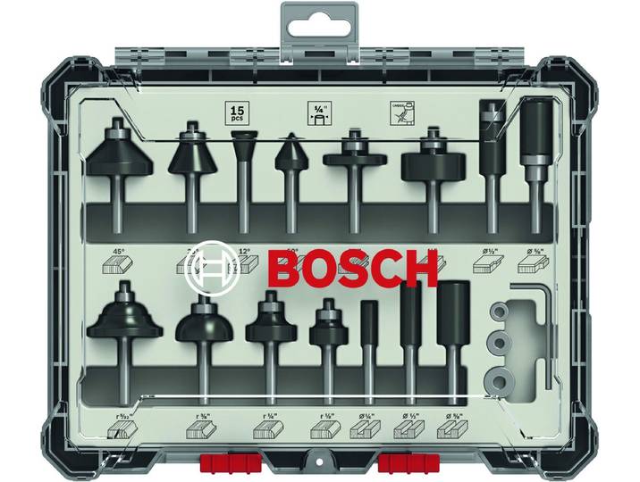 Bosch 2607017473 15-delige Frezenset in cassette - 1/4