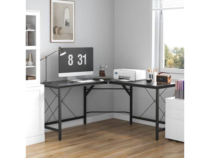 bureau d'angle bureau informatique forme L 150 x 150 x 76 cm noir acier et MDF mélaminé home office ORVRYN