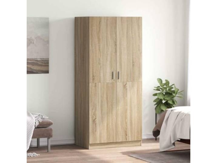 Kleiderschrank Sonoma-Eiche 80x52x180 cm aus Holzwerkstoff Großes Fach mit Hängestange,platzsparend,robuster Holzwerkstoff,leichter Aufbau